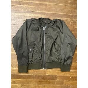 Free People Midnight Bomber Jacket Women's Large Green Full Zip Satin Flaw